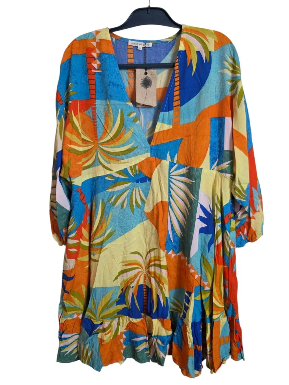 Label of Love Aisha Tropical Palm Print Tiered Mini Dress XL NWT Boho Resort - Picture 2 of 13